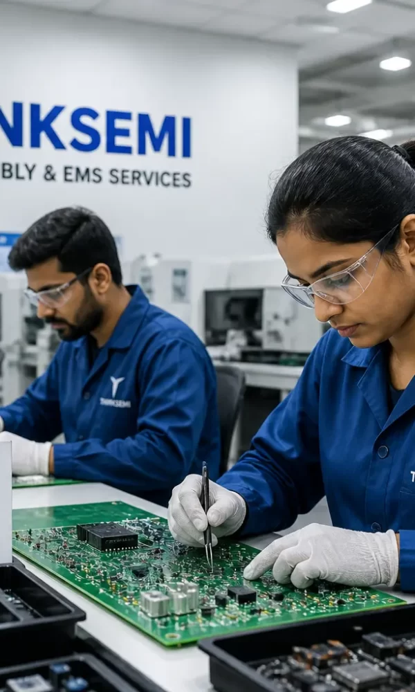 Workers assembling PCB at Thinksemi Infotech – best PCB assembly company in India