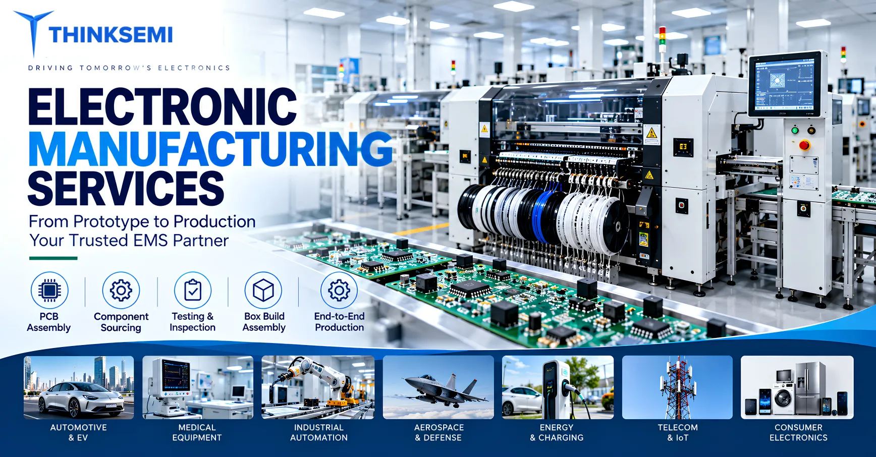 Electronic manufacturing services featuring automated PCB assembly and SMT production equipment